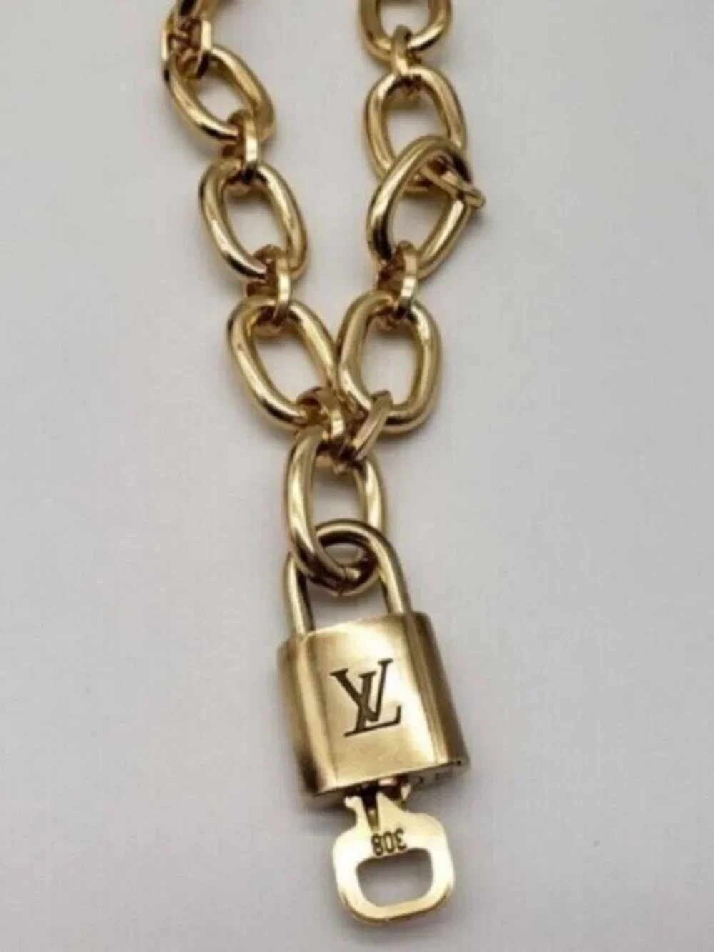 Gold-Plated Necklace with Authentic Louis Vuitton Padlock